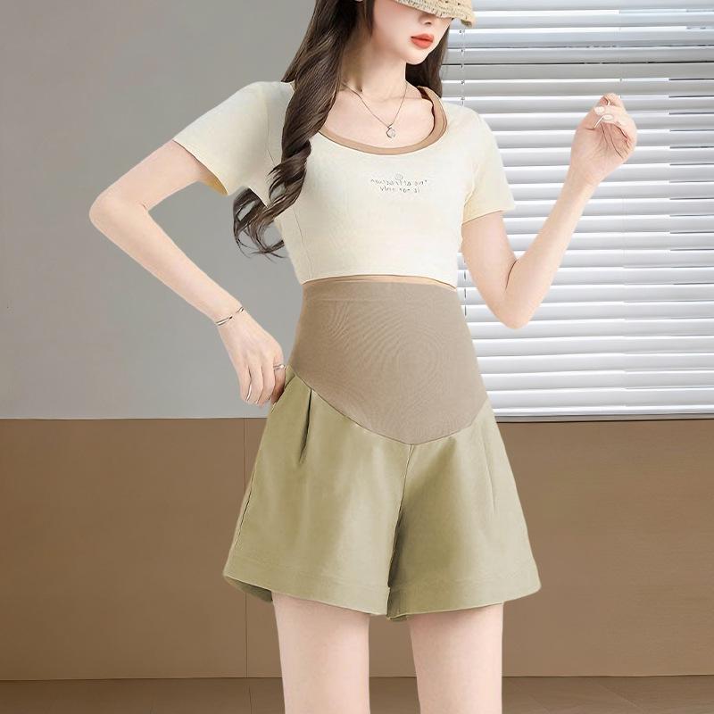Breathable High-Waist Maternity Summer Shorts - Loose Wide-Leg, Slimming & Casual XXL (75-87.5kg) хаки