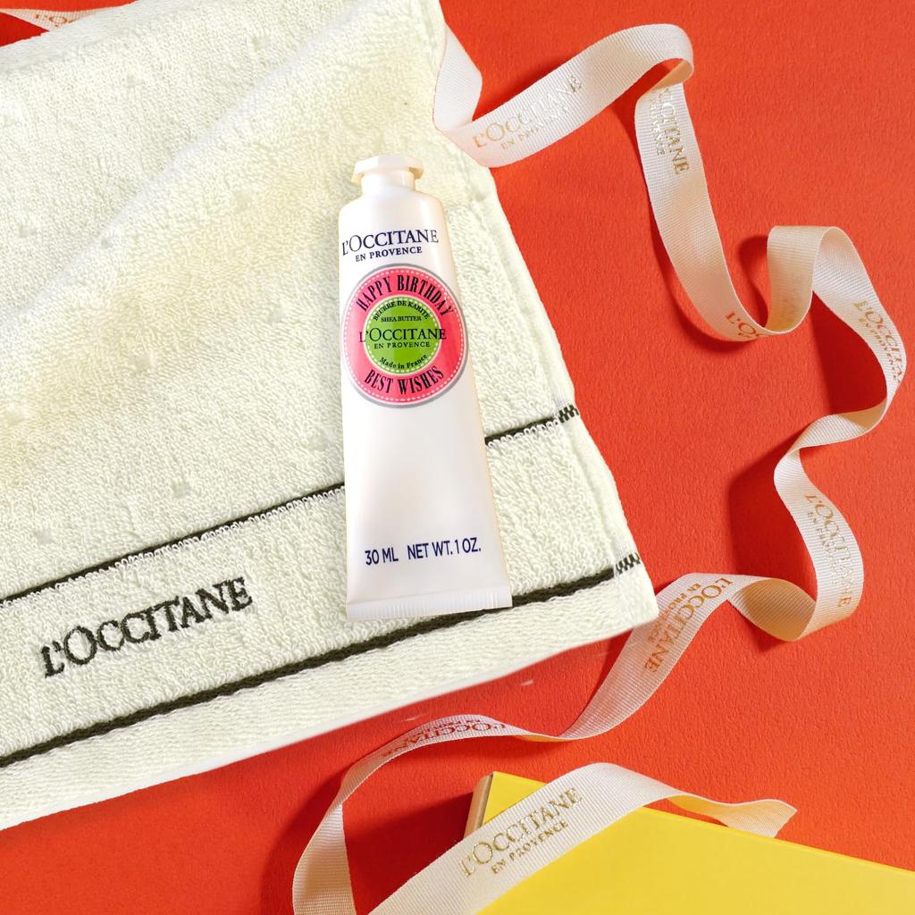 HAPPY BIRTHDAY Hand Cream Gift Set with Handkerchief and Shopper and A Popular Birthday Gift for Men and L'OCCITANE Towel, Bag, Message. Women.