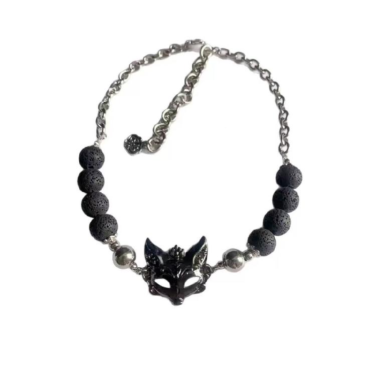

Mystical Lowrie Mask Pendant Necklace Volcanic Stone Beads Gothic Clavicle Chain Jewelry Daily Fashion Accessories 1