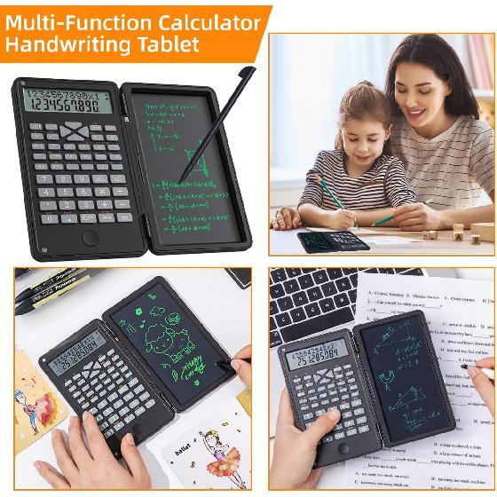 Scientific Calculator with LCD Writing Tablet – 240 Functions for Math, Physics & Exams, Dual-Line Display, One-Click Clear & Lock, Pull-Out