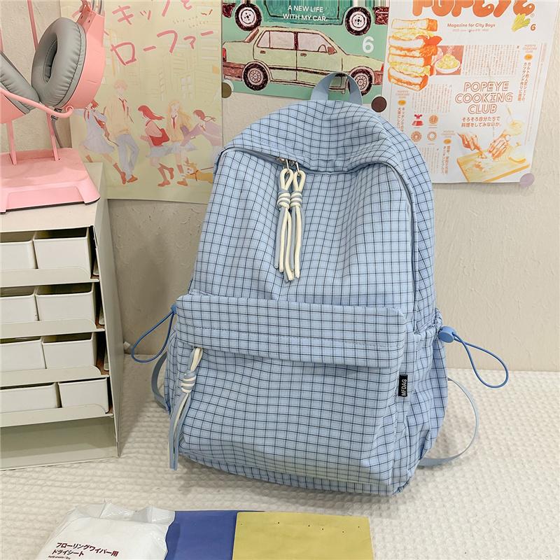 Student Schoolbag Women's Lightweight Water-repellent Plaid Backpack Travel Backpack