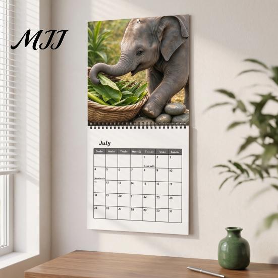 Cute Baby Elephant Decor 2027 Wall Calendar, Hanging Natural Year Round Planning Tool Wild Animal Monthly Planner for Office, Home, Gift Wildlife