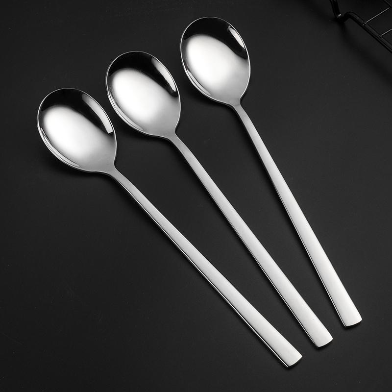 Korean Long-Handled Thick Stainless Steel Spoon for Soup and Coffee