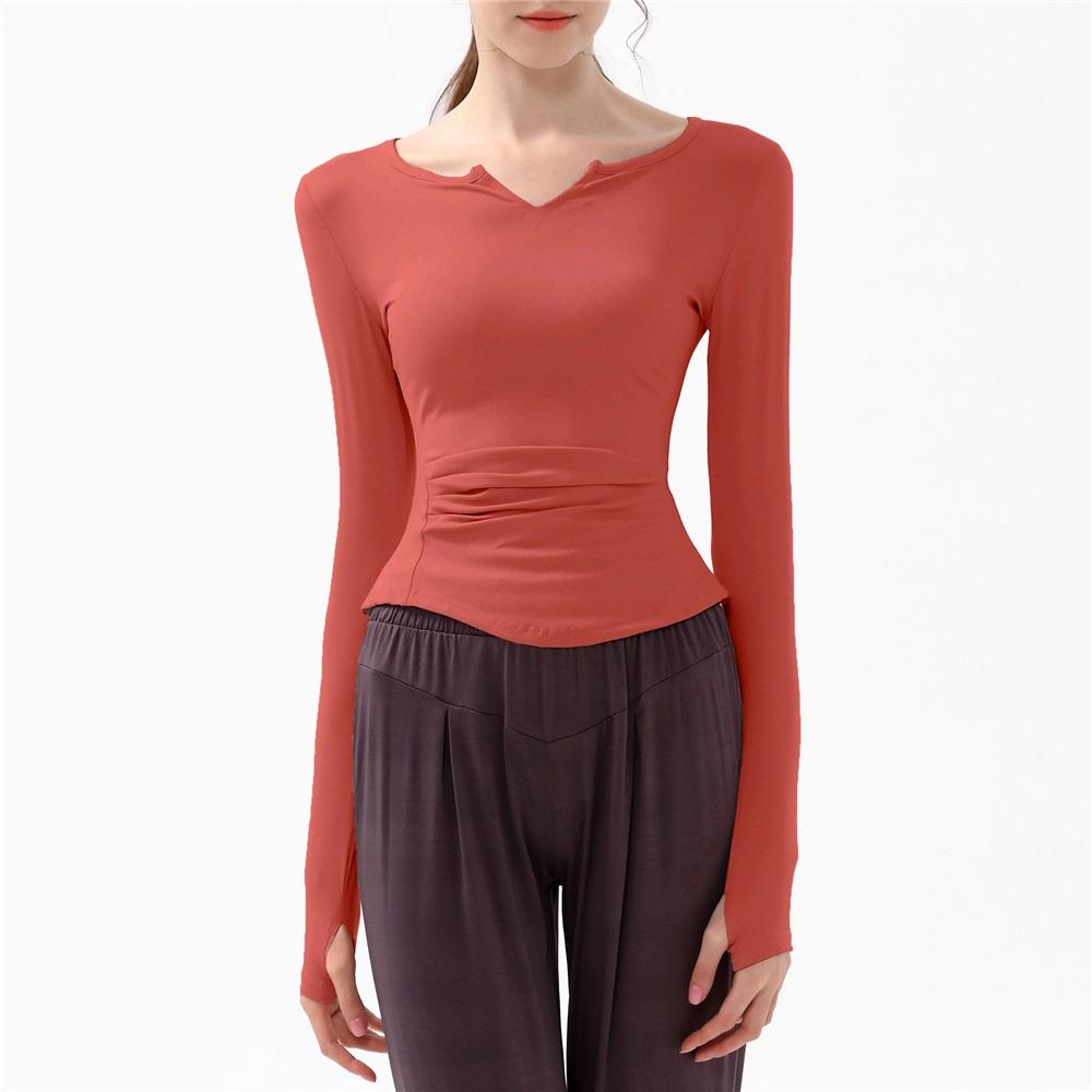 New Spring And Autumn V-neck Sport Top, Yoga Wear, Long-sleeved T-shirt, Professional Running, Quick-drying, Nude Slimming And Fitness Wear For Women
