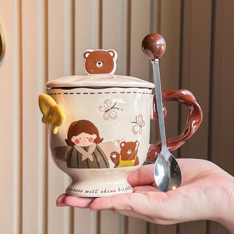 Uroczy Wytłaczany Kubek Motyl Dziewczęcy Kubek na Wodę Kubek Pudełko na Prezent Ceramiczny Kubek Prezent Urodzinowy Pudełko na Prezent Towarzyski