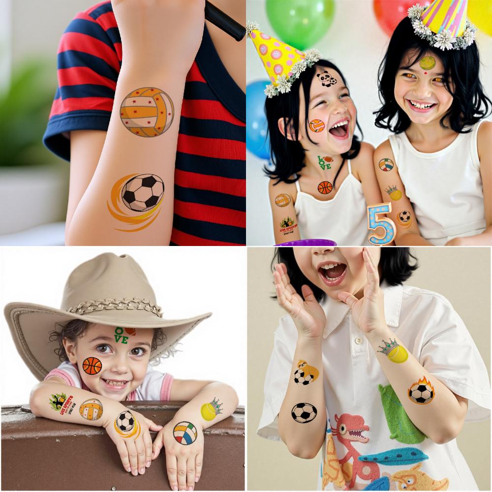 63 Stück Temporäre Tattoos Fußball Aufkleber Cartoon Fußball Aufkleber Wasserdicht Langlebig Körper Aufkleber Für Frauen Wangen Männer