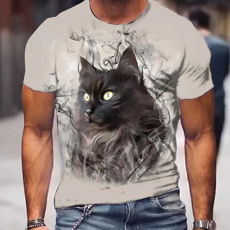 Roztomilé tričko s kočkou Animal Oversized Funny Cat Tops Tričko s límečkem Pánské 3D potištěné pánské tričko s kočkou Crew Krk s krátkým rukávem