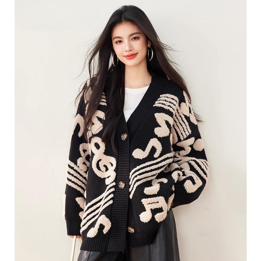 DIMANAF 2025 Winter New Jacket Women Sweaters Coat Wadded Cardigan Knitting Pockets Sweater