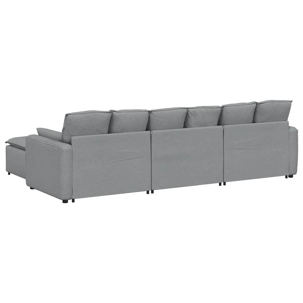Modular Sofa with Footstool and Cushions Light Grey