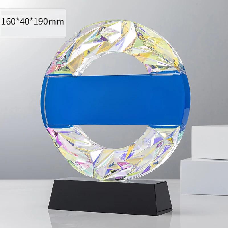 

Customized Circular Crystal Trophy Company Annual Meeting Excellent Employee Souvenirs Home Decoration Craft Lettering Medal 1Pc 16X4X19CM