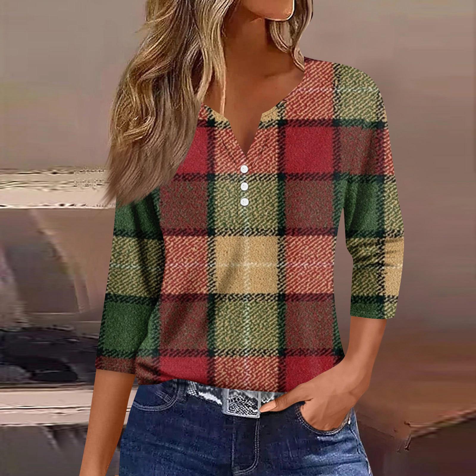 

Женская мода повседневная футболка с рукавом три четверти и V-образным вырезом с цветочным принтом L