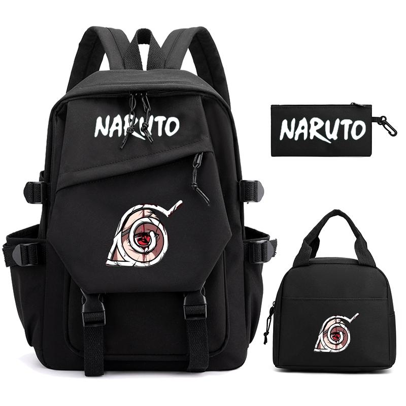 3Pcs/set Anime Naruto Backpack Nylon Backpack with Lunch Bag for Girl Boy Student Back To Schoolbag Men Women Leisure Travel Bag