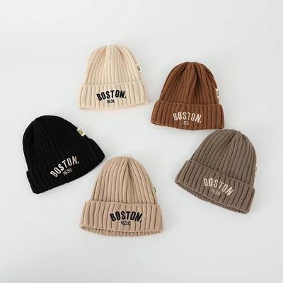1PC Autumn and Winter New Embroidered Letters Children's Knitted Simple Foreign Style Boys and Girls Vertical Wool Hat Warm Children's Hat