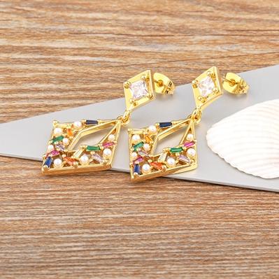 

Nidin Japan and Korea New Fashion Long Drop Earrings Inlaid Zircon Pearl Shiny Temperament Ear Jewelry Anniversary Party Gifts