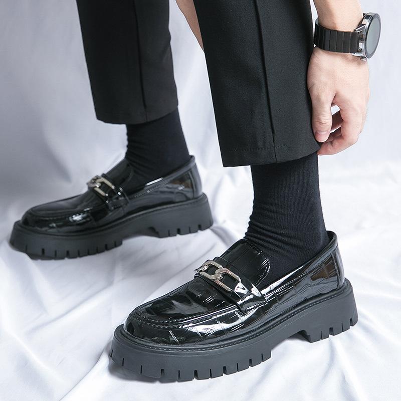 Leather Shoes Men's 2025 Summer Youth British Style Platform Big Head Tooling Loafers Casual Groom Wedding Shoes