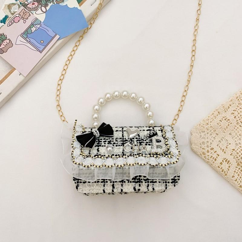 Crossbody Kids Stylish Bag With Cute Bow And Pearl Chain Trendy Design Korean