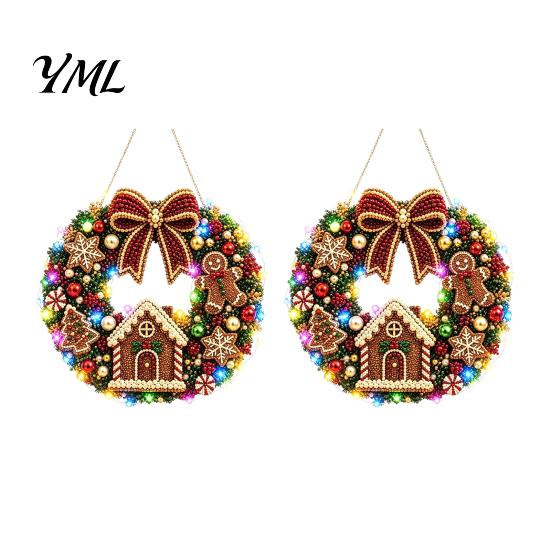 Holiday Gift for Friends 2Pcs Pearl Diamond Christmas Ornament Set, 2D Acrylic Glitter Hanging Tree Pendants Decor with Ribbon, Festive Pendant Party