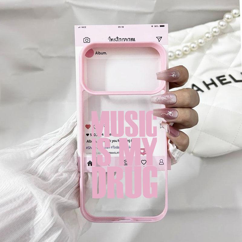Fashion Letter Music is My Drug Phone Case For iPhone 17 Pro Max 17Pro 17Air 17 Simple Quotes Clear Hard Cover Shockproof Shell