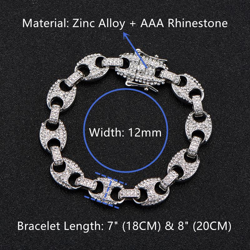 Unisex Retro Hip Hop Šperky: Náhrdelník s kubánským řetízkem s prasečím nosem z plných diamantů