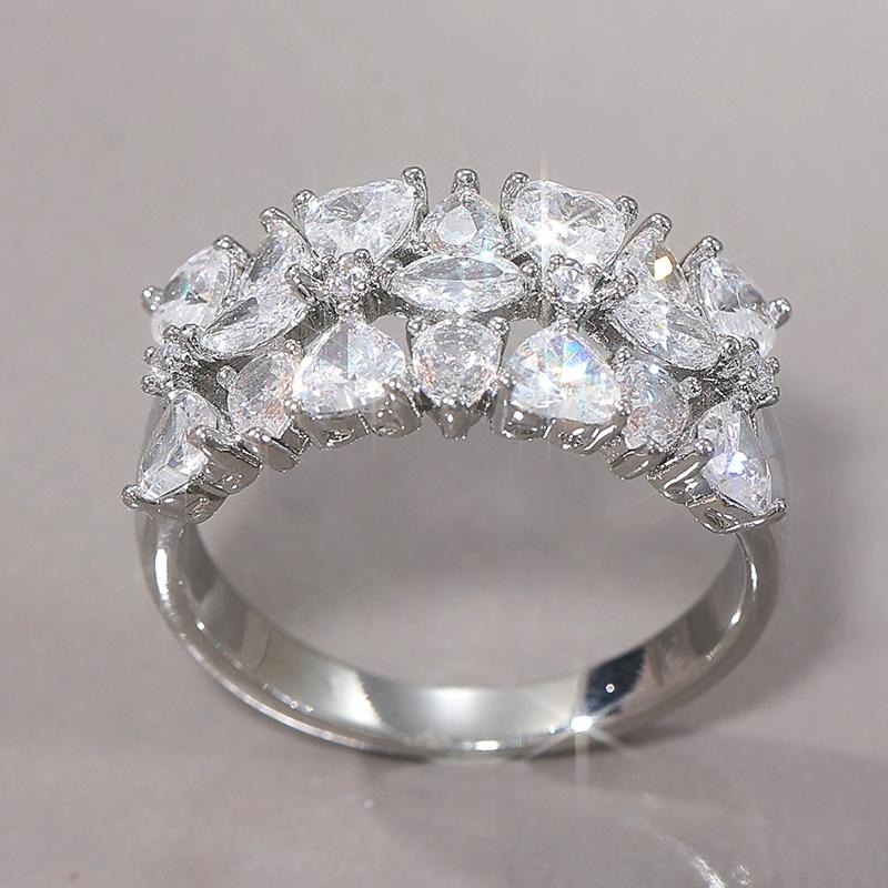 Luxury Ring for Women Pull Paved Syntehtic Zircon Band Silvery Color Ladies Wedding Bridal Luxury  Jewelry Rings