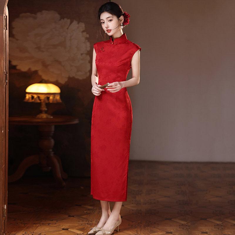 Red National Style New Chinese Long Cheongsam Improved Young 1011 New Women's High-end Engagement Toasting Dress