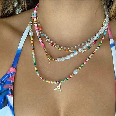 Colorful Bead Necklace Buckle Flowers Strand Beaded Choker Gift for Women Cute Pendant Jewelry Trend Party