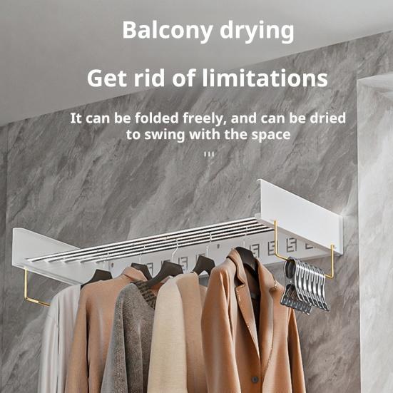 Foldable Drying Rack Wall Mounted Stainless Steel 5 Rods Clothes Drying Rack with Towel Handles