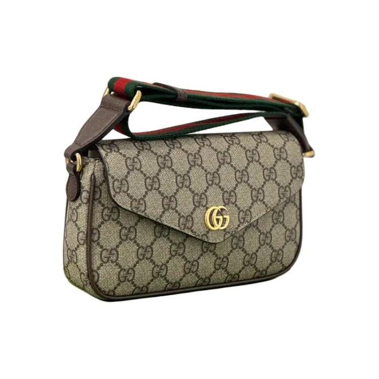 Gucci Ophidia Podwójne G Logo Zapięcie na zatrzask Płótno i Skóra Mini Torba na Ramię Damska torba na ramię Brązowy 764961-96IWG-8745