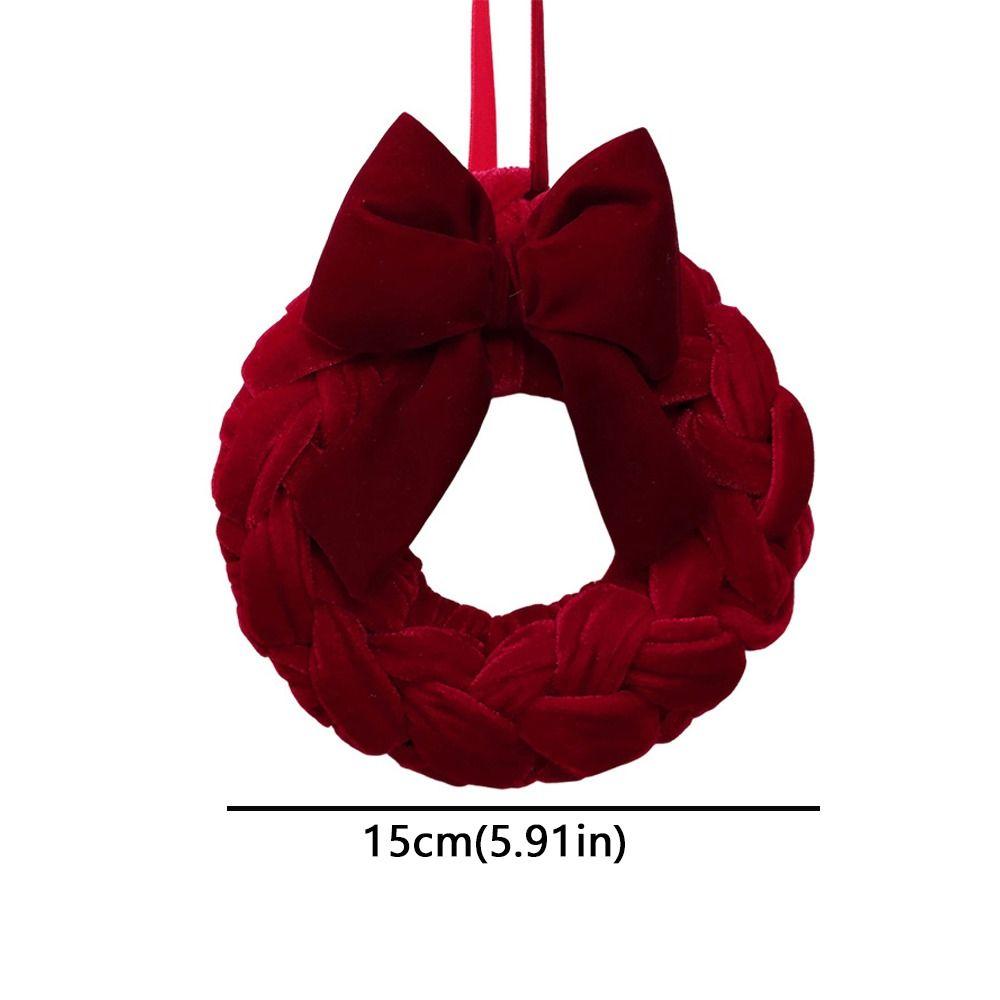 Handmade Bowknot Wreath Hanging Ornament Plush Christmas Wreath Door Decor Wall Decor