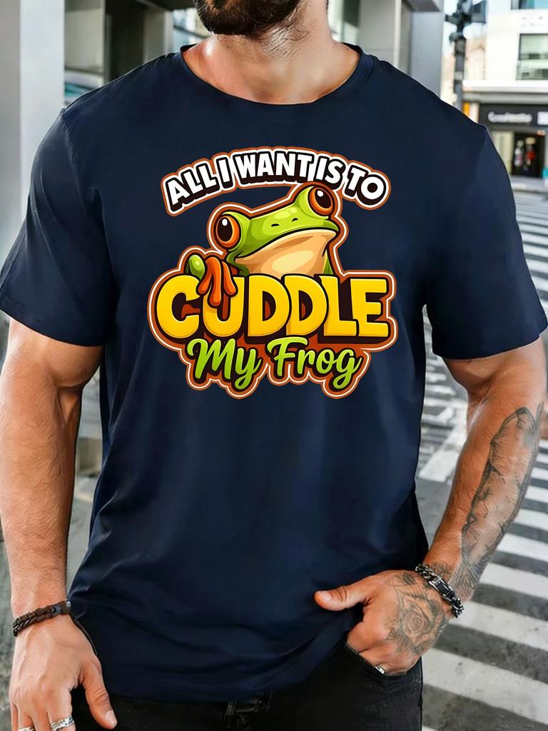 Cute Green Tree Frog Cuddle My Frog Unisexs Front Print T Shirt Funny Quote Graphic Tee Casual Short Sleeve Top Frog Lover Gift