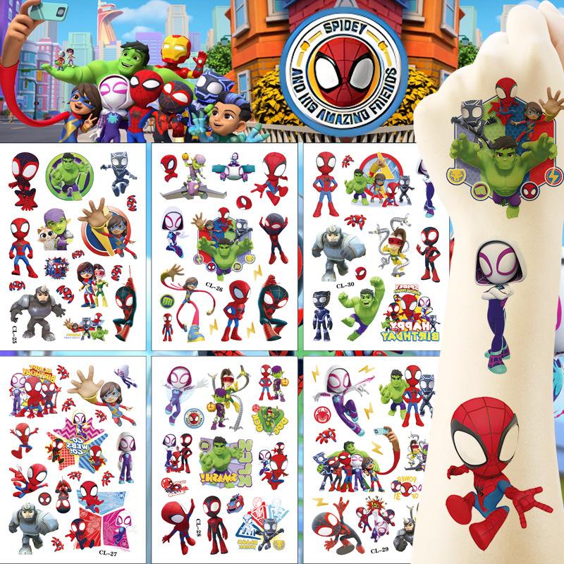 6Pcs Spiderman And His Amazing Friends Tattoo Stickers Waterproof Sticker Funny Kids Girls Christmas Birthday Gift Reward Toy