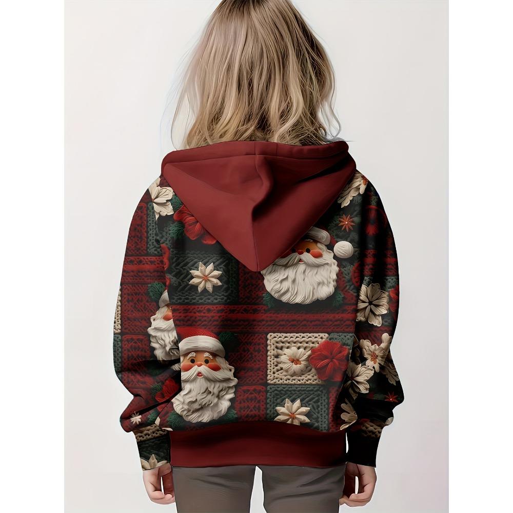 Girls' Christmas Santa 3D Print Pattern Hoodie Long Sleeve Casual Polyester Round Neck Spring Fall Collection