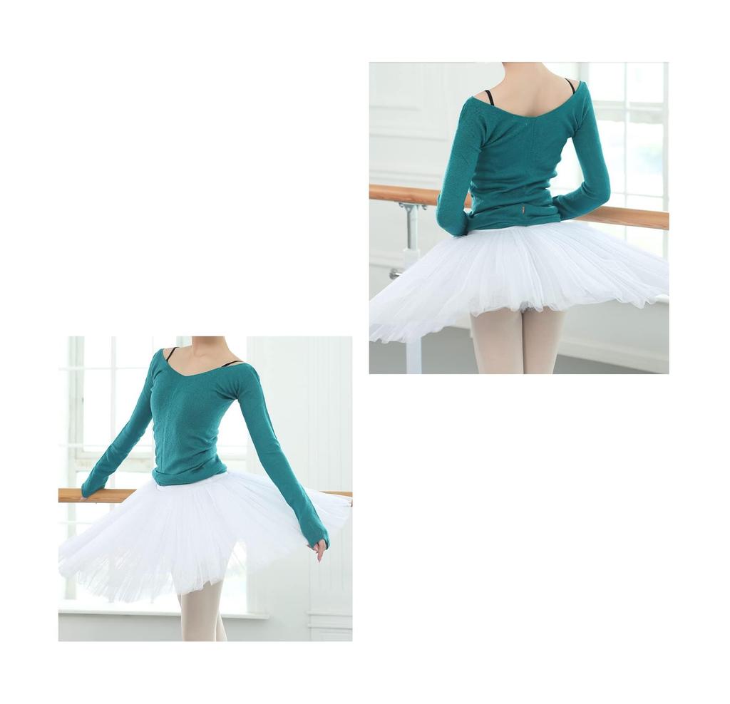 ProDance Knit Ballet PT003M Size Turquoise Top, V-Neck, Warm-Up, (M (Japan Small), Green)