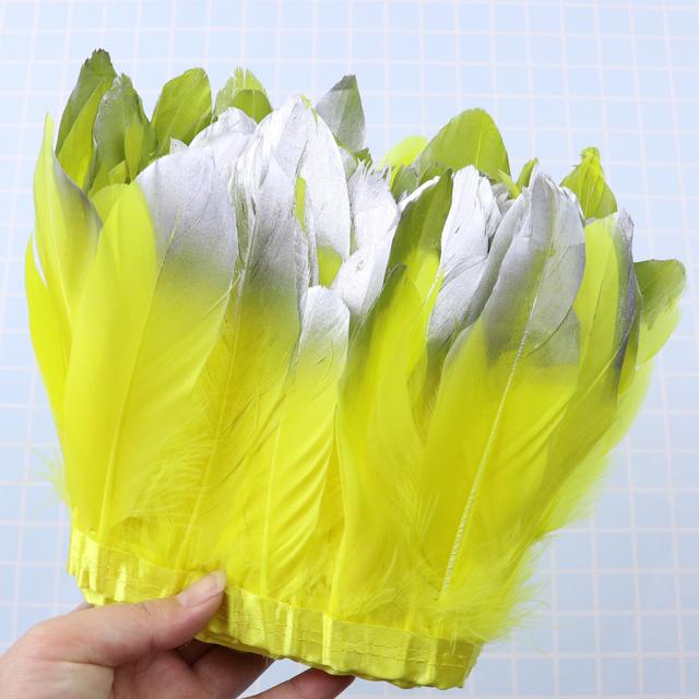 1Meter Dyed Golden Goose Feather Trims for DIY Craft Party Wedding Dress Carnival Ribbon Clothes Decor Plumas Accessories15-20cm