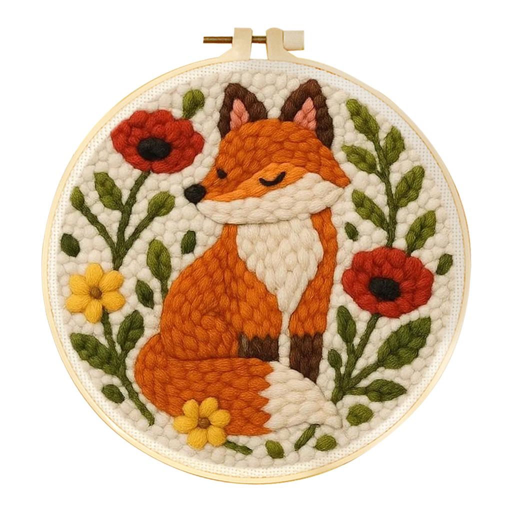 DIY Punch Needle Embroidery Kit Fox Animal Pattern Starter Kit Magic Tufting Set Poking with Yarn Cross Stitch Tools For Knittin