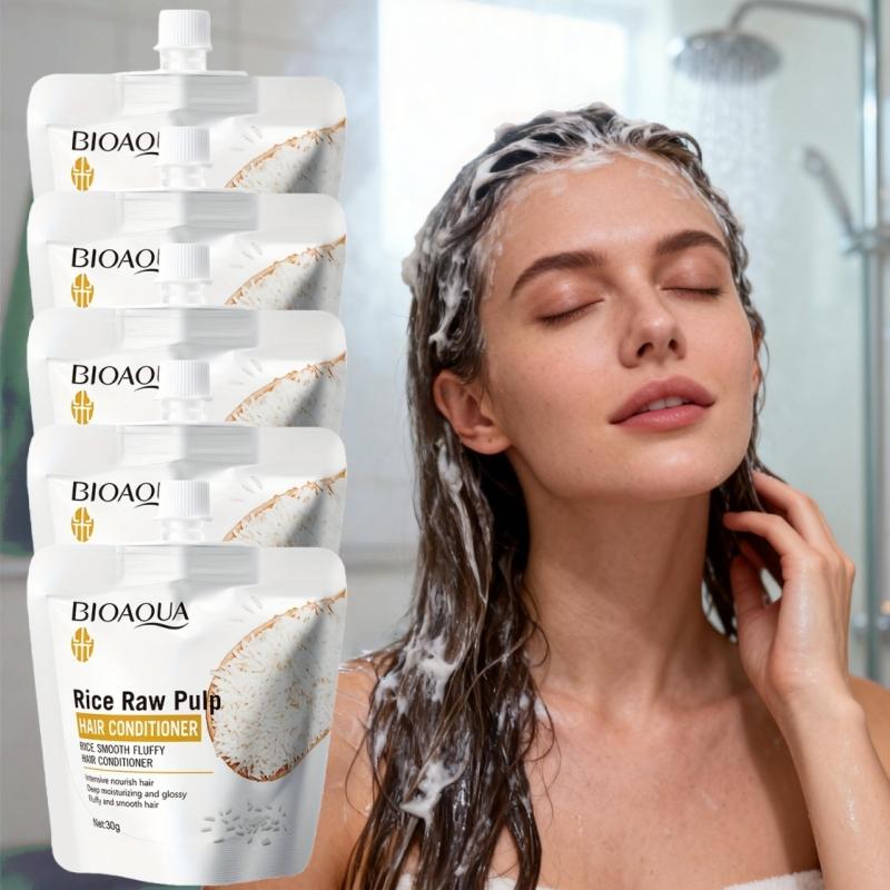 Rice Puree Hair Conditioner 30G Per Bag Hair Strengthening Split Ends Repair Nourishing Smoothing Brightening for Dry Hair