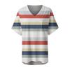 Fashion Top Pocket V-Neck Short Sleeve Striped Print T-Shirt Top