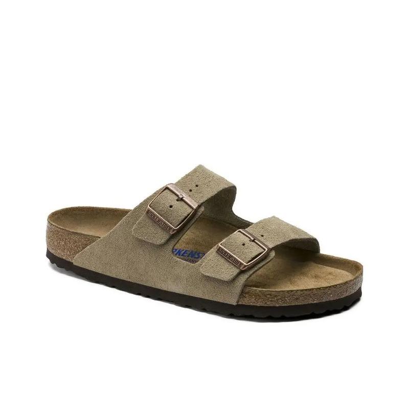 Birkenstock Arizona Soft Footbed Unisex Thick Sole Metal Buckle Slide Sandals Taupe Regular Fit 0951301