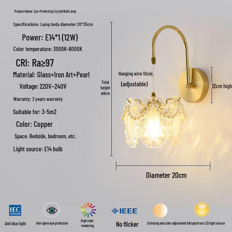 Modern Luxury French Glass Wall & Bedside Lamp for Bedroom, Corridor, and Hall