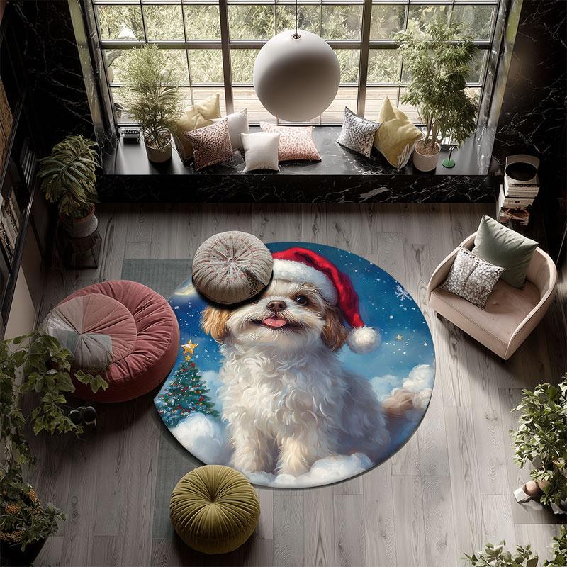 Shih Tzu pattern round rug,Carpet Rug for Living Room Bedroom Playroom ,Non-slip Floor Mat,Holiday Gifts and Birthday Gifts.