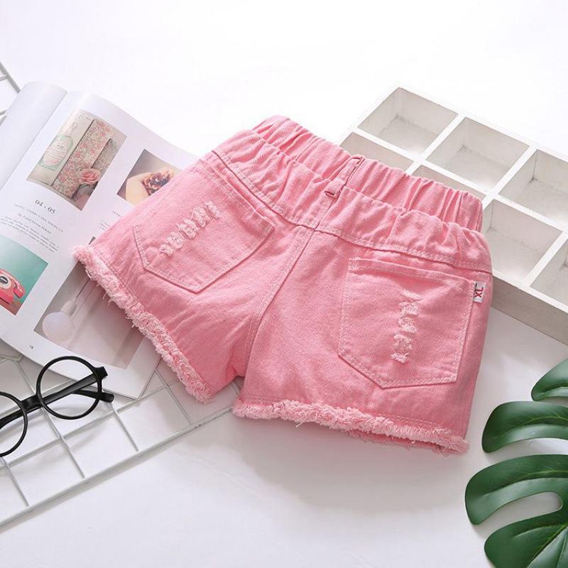 Sommer-Denimshorts für Mädchen Schwarz und Weiß Zerrissen Kinder Koreanisch Dünne Hosen Trend