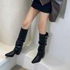 New Winter Two-wear Square Heel High Pointed Belt Buckle Trouser Boots Detachable Casual Slimming Fashion Boots for Women