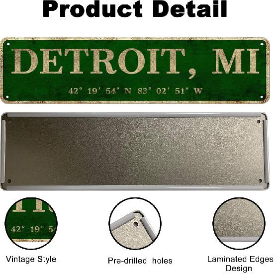 LINStore Detroit, MI City Sign Rustic Vintage Metal Art Wall Decor Office/Home/Classroom 4” X 16”