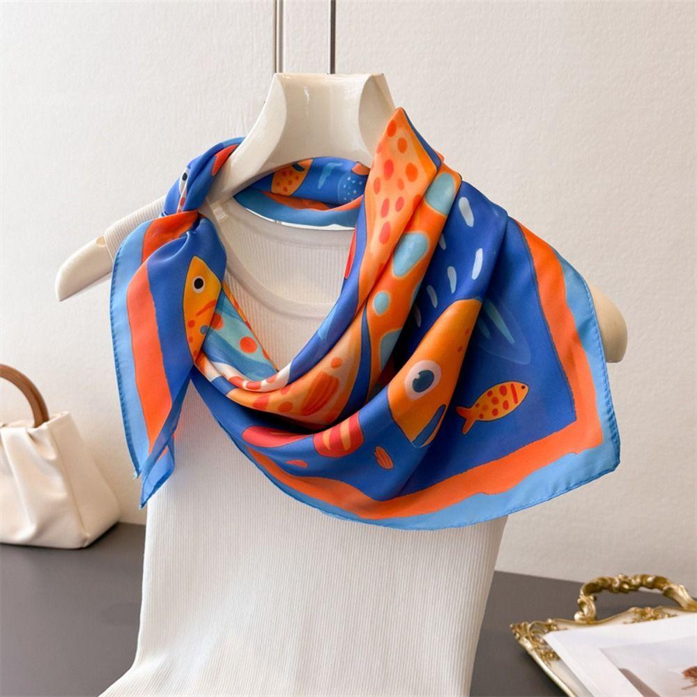 Cartoon Imitation Silk Scarf Shawl High-end Print Neck Scarf Headscarf High Quality Square Scarf