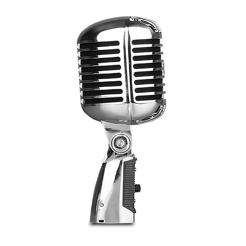 Audio Mic Retro Microphone Prop Vintage Mic Universal Stand Compatible Live HD Sound Karaoke Studio Recording Simulation Prop