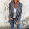 Women's Houndstooth Plaid Lapel Collar Long Sleeve Open Front Pocket Loose Fit Blazer Casual Suit Jacket