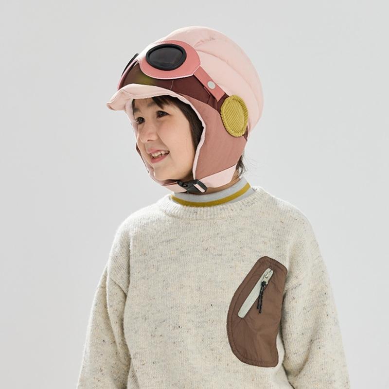Adjustable Winter Pilot Cap With Goggles Ear Protections For Infants Soft Nylon Flight Hat For Role Play Costumes