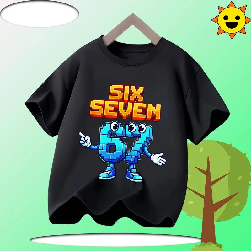 67 Six Seven Italian Brain Rot Math Joke T-Shirt Funny Casual Short Sleeve Round Neck Tops Summer Comfortable Children's T-Shirt