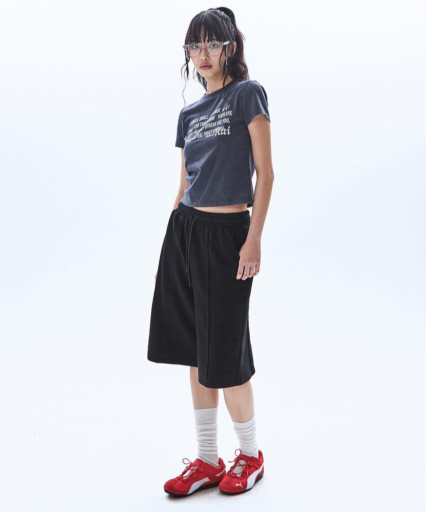 RAIMENT Big Patch Bermuda Wide Elastic Sweatpants_Black