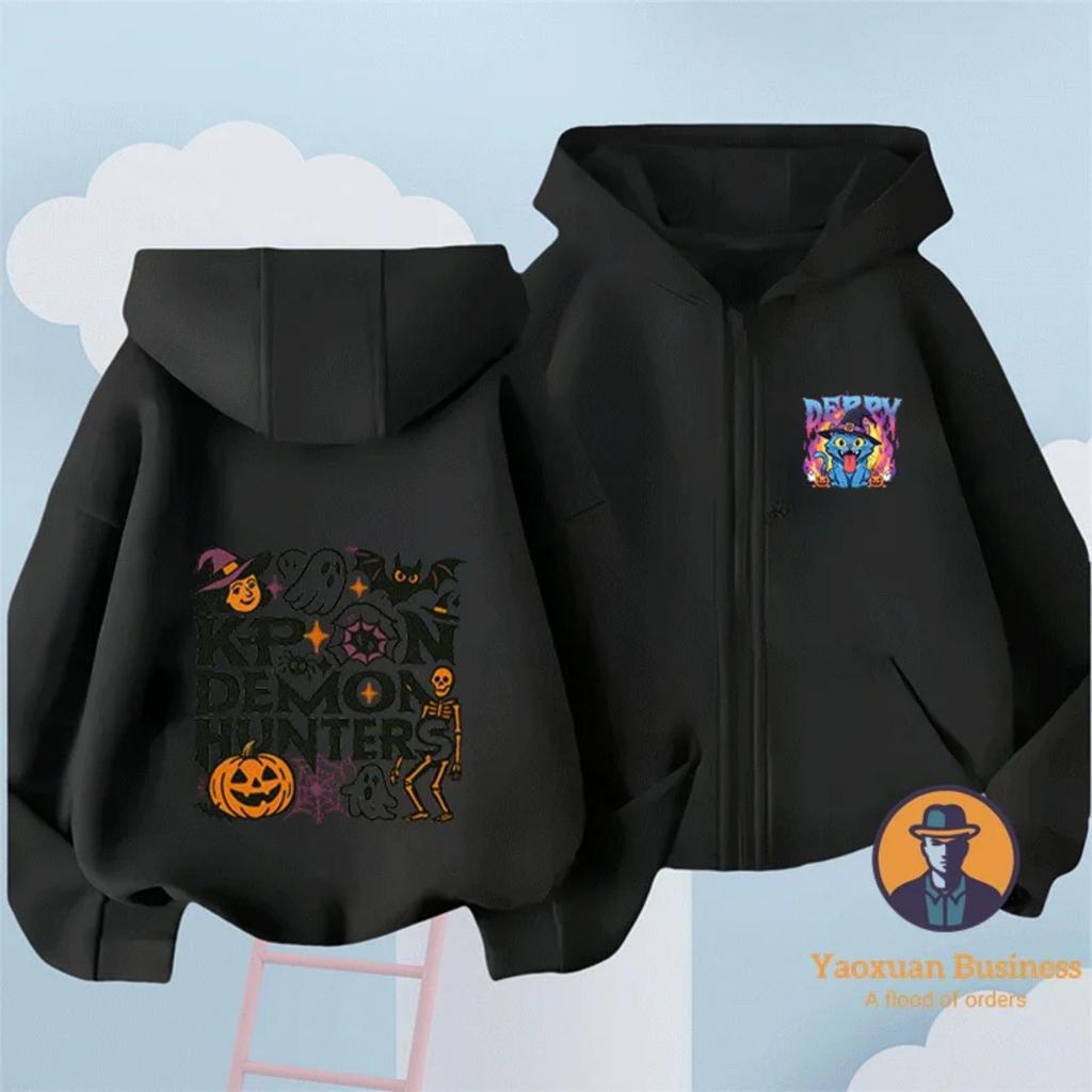 2025 Popular KPop Devil Hunter Girl Zipper Hoodie Cute Cartoon Print Autumn/Winter Fashion Clothing